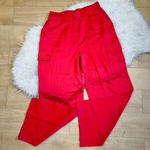 Red satin cargo styles high waisted wide leg pants M